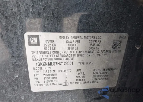 2017 GMC Acadia Slt-1 из США, поврежденный, VIN 1GKKNMLS7HZ128651